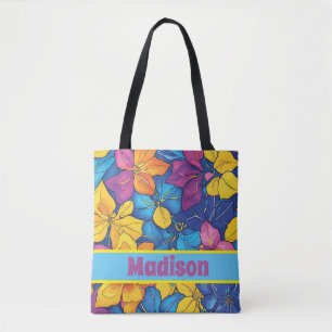 Colourful Floral Personalised Name Colourful Flora Tote Bag