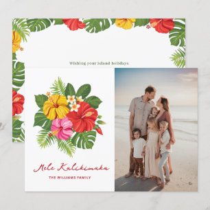 Colourful Floral Photo Mele Kalikimaka Hawaiian Holiday Card