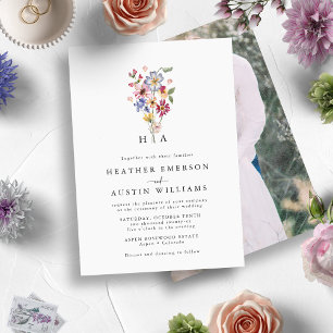 Colourful Floral Photo Wedding Invitation