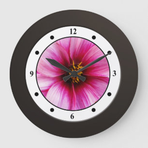 Colourful Floral Pink Garden Flower Modern Digits Large Clock