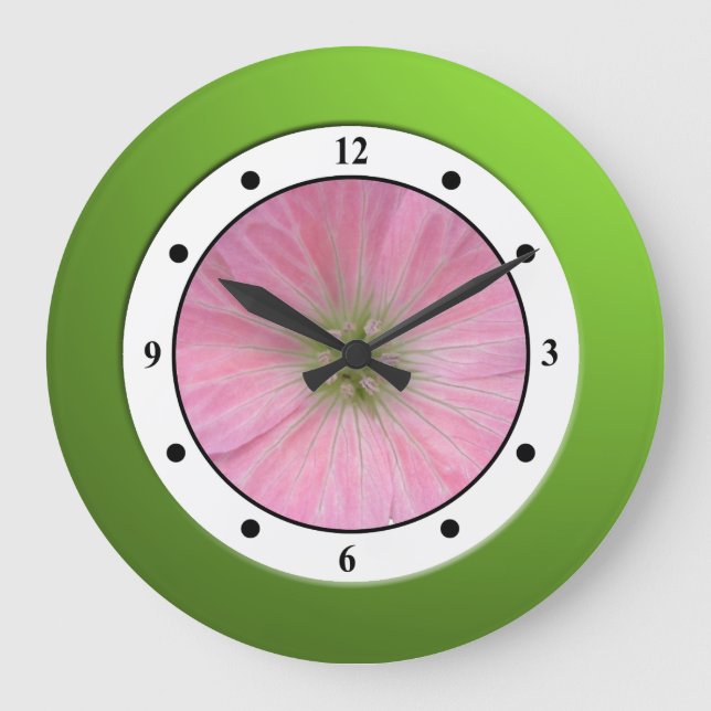 Colourful Floral Pink Garden Flower Modern Digits Large Clock (Front)