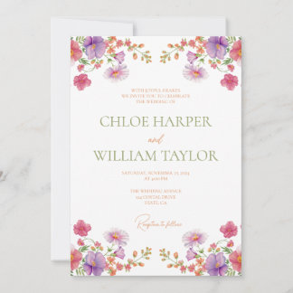 Colourful Floral Pink Purple Orange Yellow Green Invitation