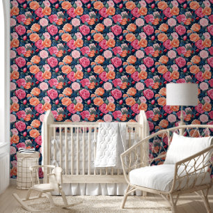 Colourful Floral, Pink, Red, Roses Pattern Wallpaper