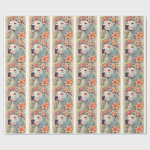 Colourful Floral Pit Bull Portrait All-Over Print Wrapping Paper