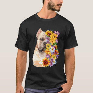 Colourful Floral Pitbull Mum Flower Sunflower Dog  T-Shirt