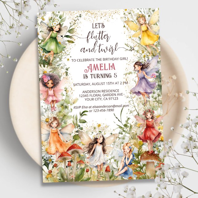 Colourful Floral Pixie Fairies & Mushrooms Birthda Invitation (Creator Uploaded)
