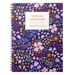 Colourful Floral Pretty Girly Purple Personalised Notebook