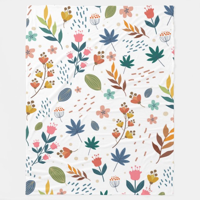 Colourful Floral Print Fleece Blanket (Front)