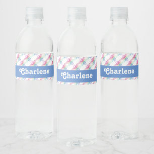 Colourful floral print on white water bottle label