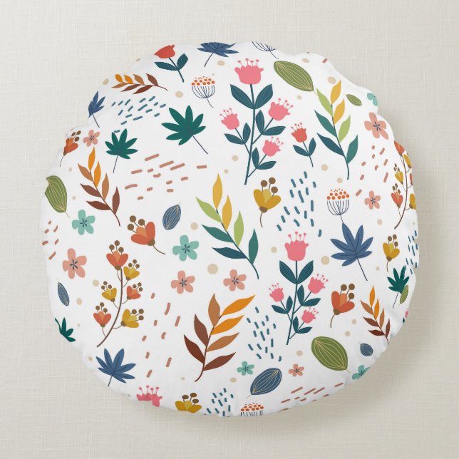 Colourful Floral Print Round Cushion (Front)