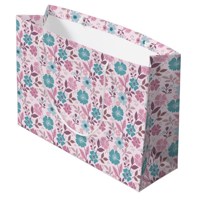 Colourful Floral Print - Teal Large Gift Bag (Back Angled)