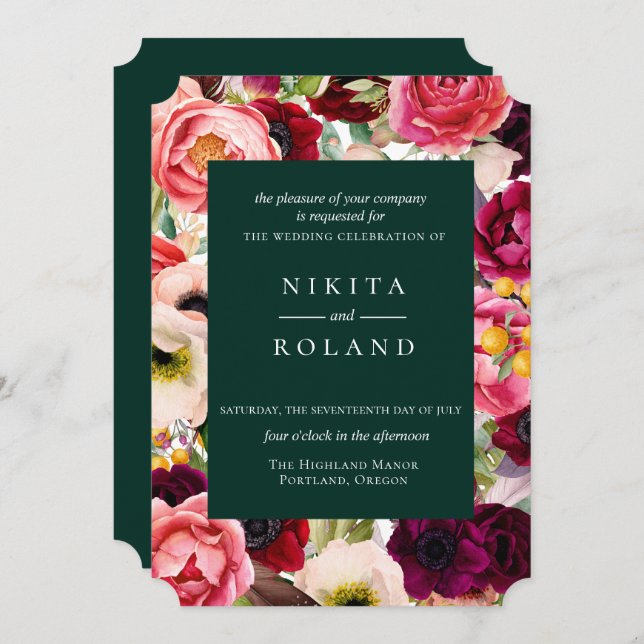 Colourful Floral Print Wedding Invitation (Front/Back)