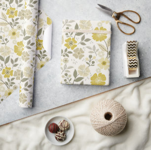 Colourful Floral Print - Yellow Wrapping Paper Rol
