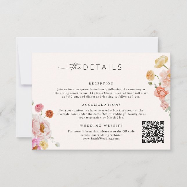 Colourful Floral QR Code Details Wedding Card (Front)