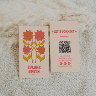 Colourful Floral QR Code Groovy Terracotta Boho Business Card