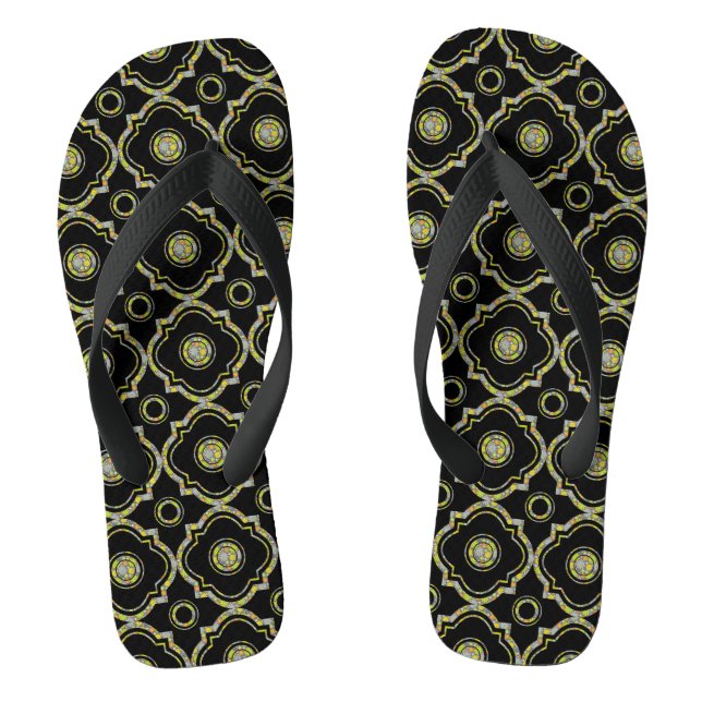 Colourful Floral Quatrefoil Geometric Pattern Thongs (Footbed)