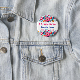 Colourful Floral Quinceanera Mexican Fiesta 6 Cm Round Badge