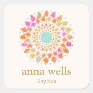 Colourful Floral Rainbow Lotus Flower Mandala Square Sticker