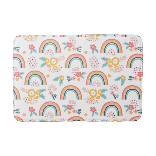 Colourful Floral Rainbow Pattern Bath Mat (Front)