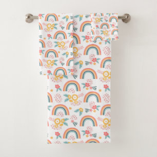 Colourful Floral Rainbow Pattern Bath Towel Set