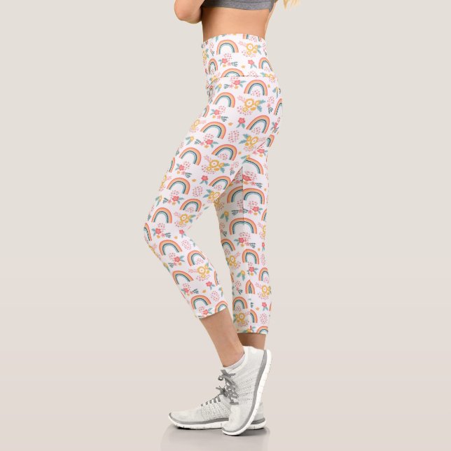 Colourful Floral Rainbow Pattern Capri Leggings (Left)