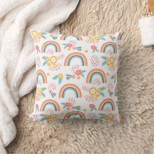 Colourful Floral Rainbow Pattern Cushion