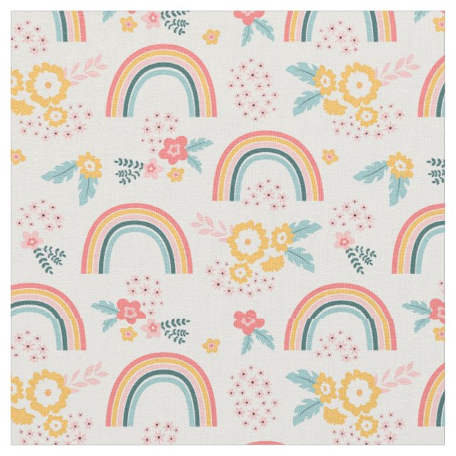 Colourful Floral Rainbow Pattern Fabric (Close Up)