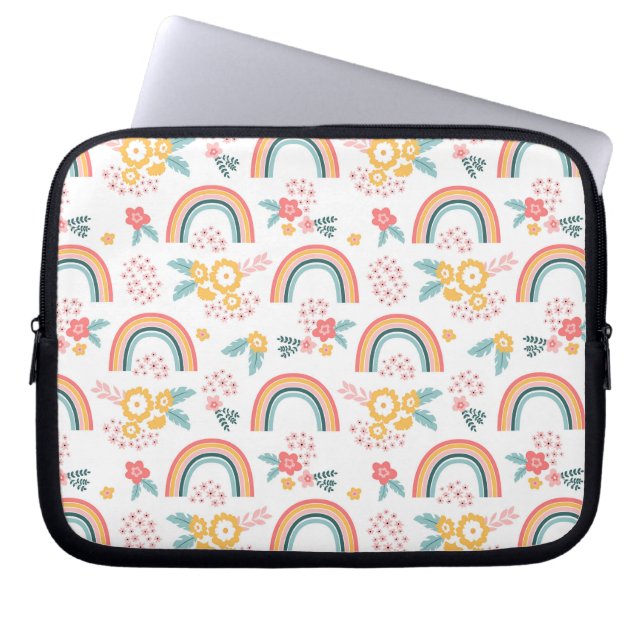 Colourful Floral Rainbow Pattern Laptop Sleeve (Front)