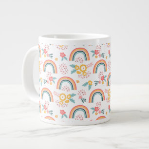 Colourful Floral Rainbow Pattern Large Coffee Mug