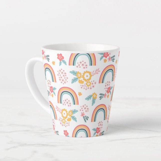 Colourful Floral Rainbow Pattern Latte Mug (Left Angle)