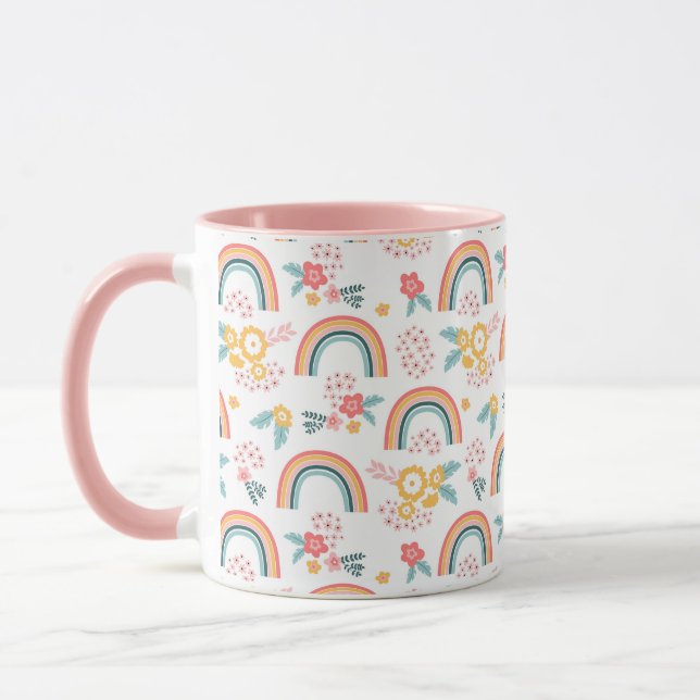 Colourful Floral Rainbow Pattern Mug (Left)