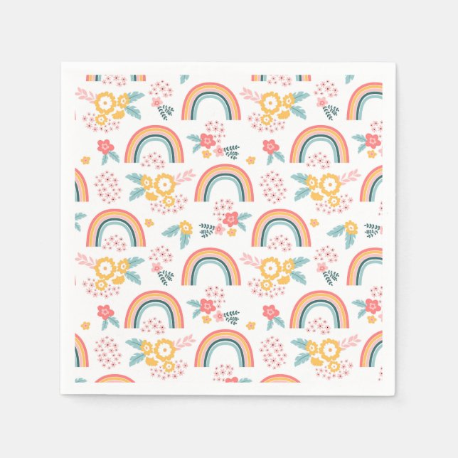 Colourful Floral Rainbow Pattern Napkin (Front)
