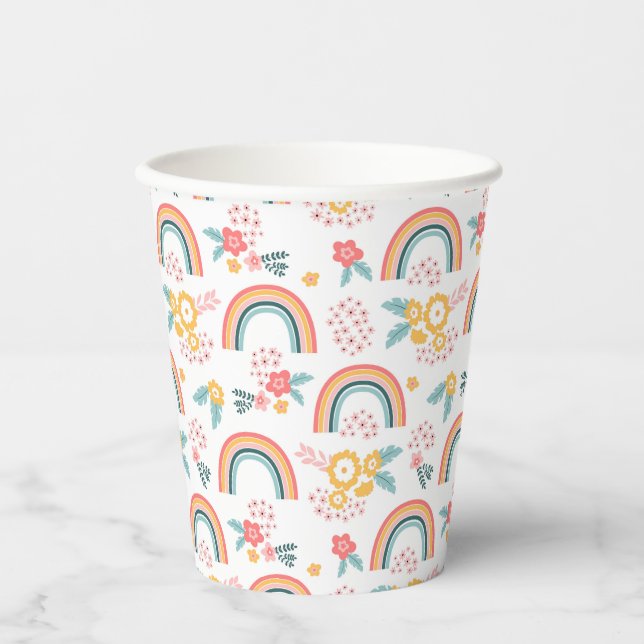 Colourful Floral Rainbow Pattern Paper Cups (Front)