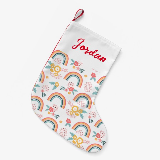 Colourful Floral Rainbow Pattern Small Christmas Stocking (Front (Hanging))