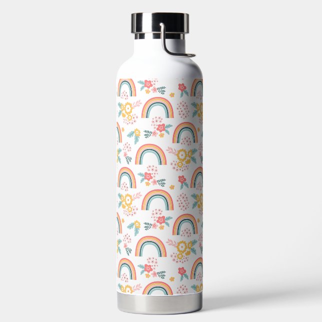 Colourful Floral Rainbow Pattern Water Bottle (Left)