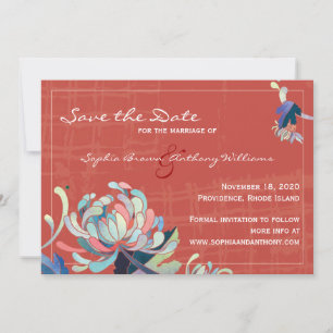 Colourful Floral Red Wedding Save the Date