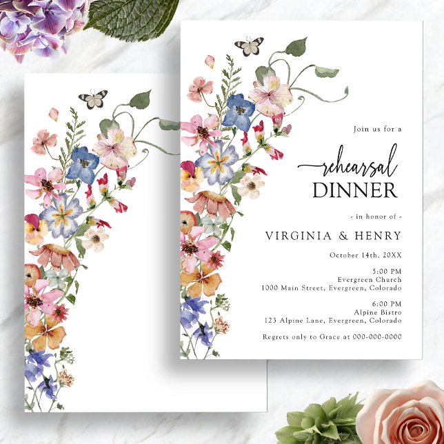 Colourful Floral Rehearsal Dinner Invitation (Colorful Floral Rehearsal Dinner Invitation with Butterfly by Painted Paperie
)
