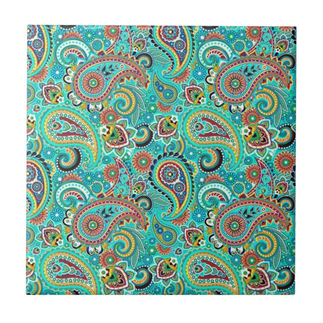 Colourful  Floral Retro Paisley Ceramic Tile (Front)