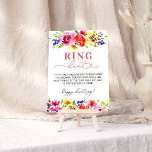 Colourful Floral Ring Hunt Bridal Shower Game Poster