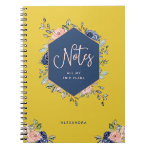 Colourful Floral Rose Gold Geometric Notebook