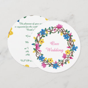 Colourful Floral Round Vine Wreathe Invitations