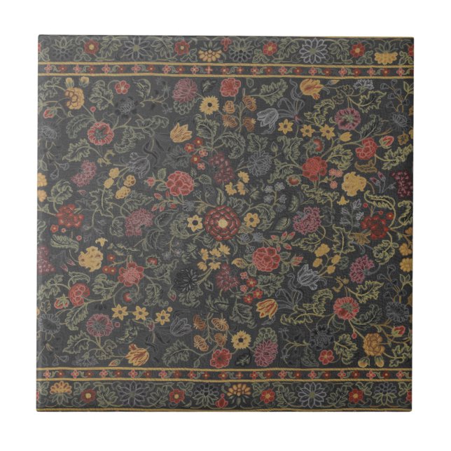 Colourful Floral Rug Pattern Ceramic Tile (Front)