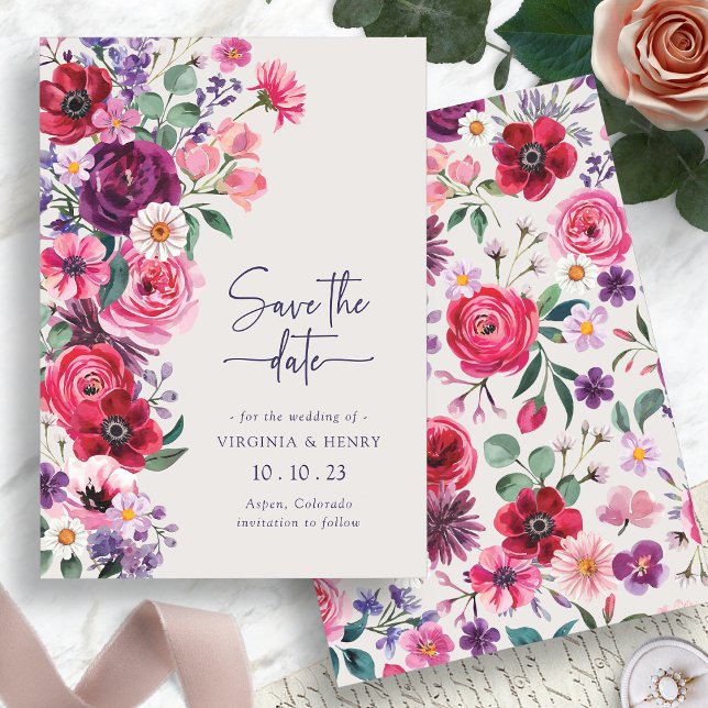 Colourful Floral Save The Date (Colorful Watercolor Floral Save The Date Card by Painted Paperie
)