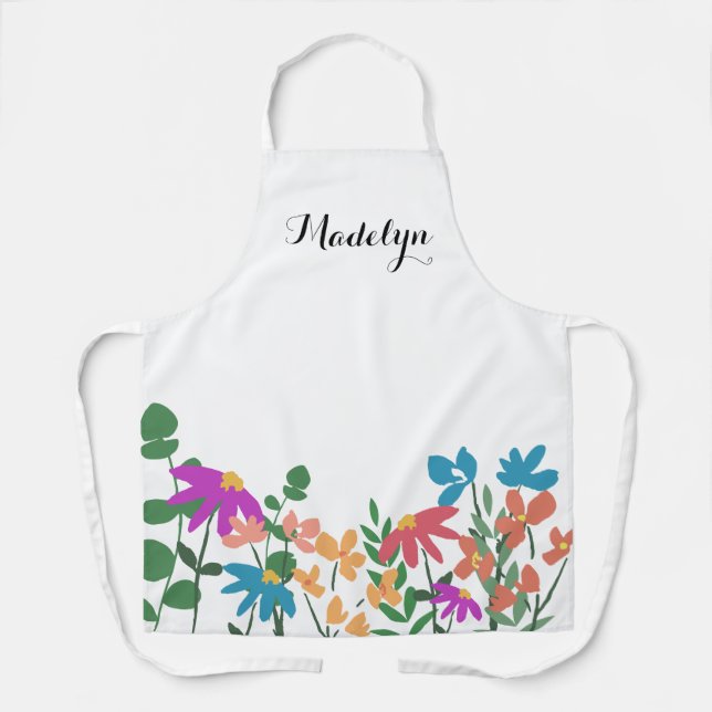 Colourful floral Script Name Personalised Apron (Front)