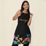 Colourful floral Script Name Personalised Apron<br><div class="desc">Transform cooking into a delightful experience with our Colourful Floral Script Name Personalised Apron. Adorned with vibrant florals and stylish script typography on black, this apron adds a personalised touch to any culinary adventure. Customise it with your name to make it truly yours or surprise a loved one with a...</div>