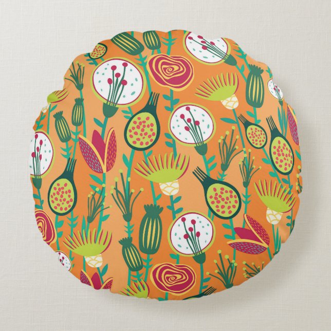 Colourful Floral Seamless Pattern Design Round Cushion (Front)
