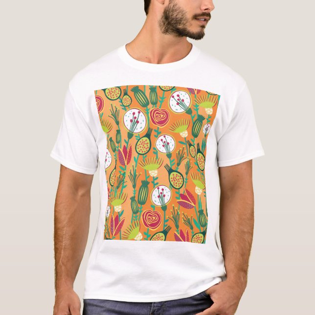 Colourful Floral Seamless Pattern Design T-Shirt (Front)