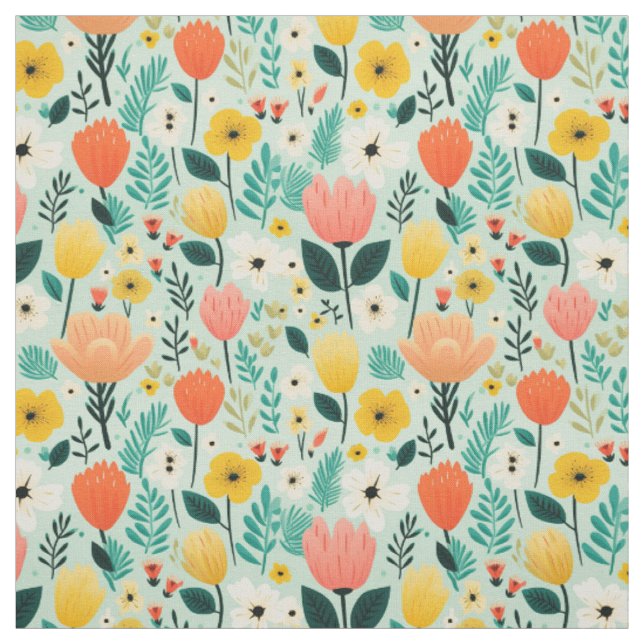 Colourful Floral Seamless Pattern Fabric (Swatch)