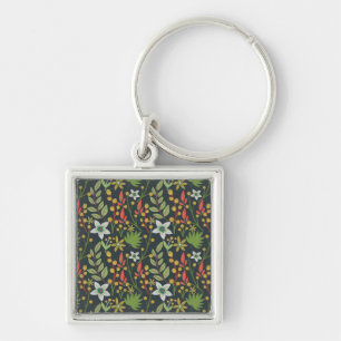Colourful floral seamless pattern flowers and leav key ring