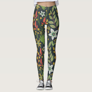 Colourful floral seamless pattern flowers and leav leggings
